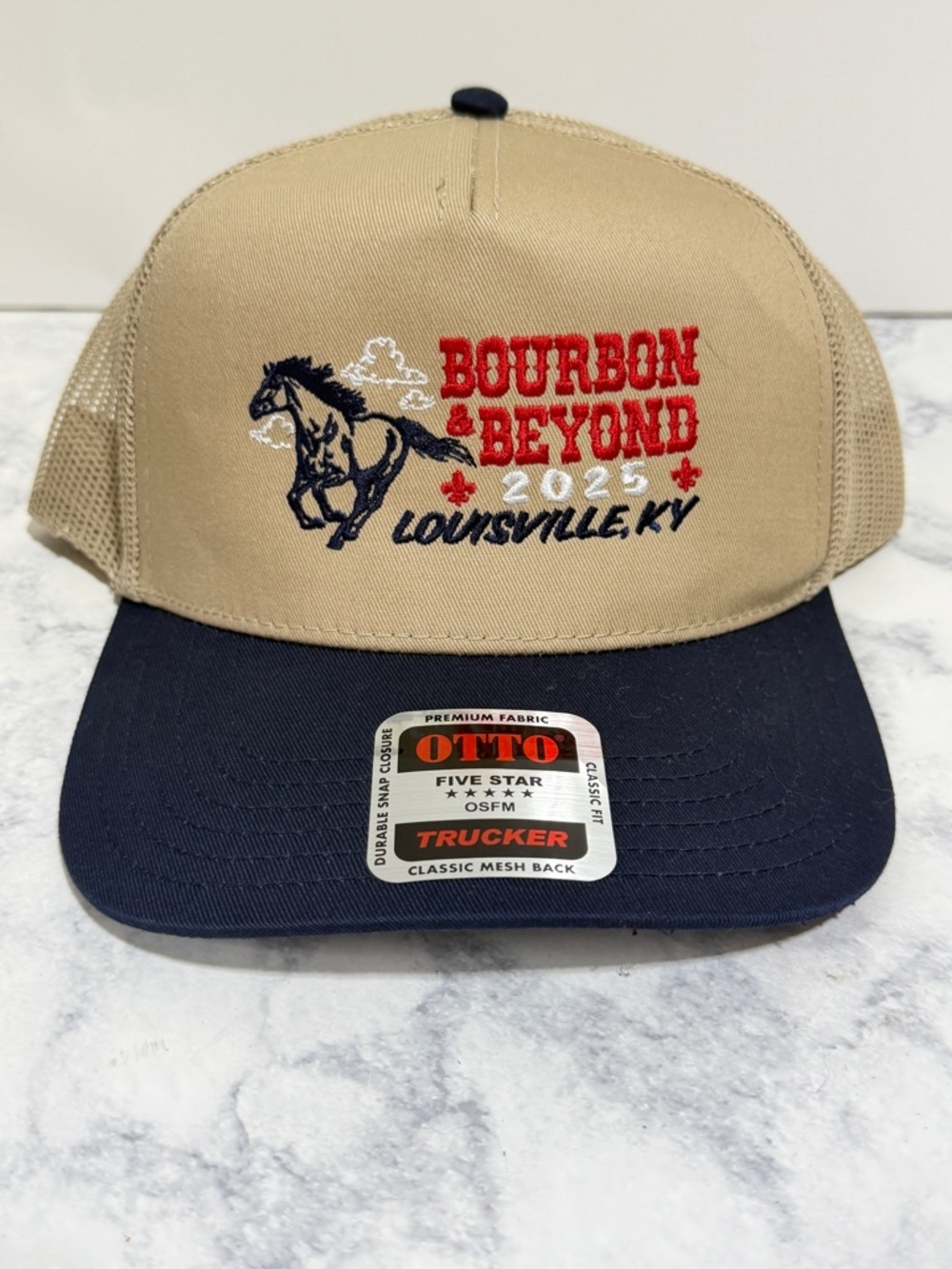 Bourbon & Beyond Louisville Kentucky 2025 trucker hat ball cap cream navy
